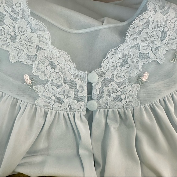 Shadowline VTG Nylon Lace Embroidered Bed Jacket & Short Nightgown 2-Pc … - Picture 12 of 15